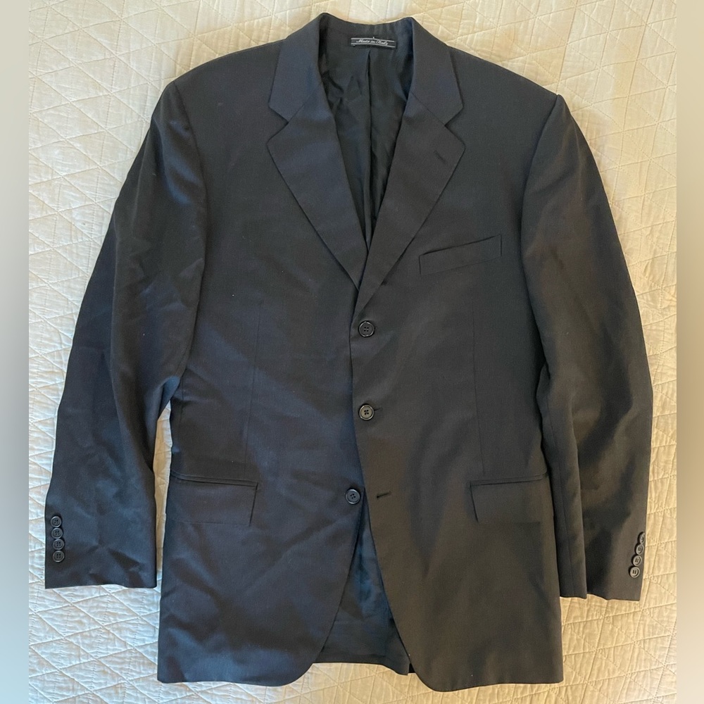 Faconnable made In Italy Vintage 3-Button Wool Suit Jacket in Charcoal Size 44 L